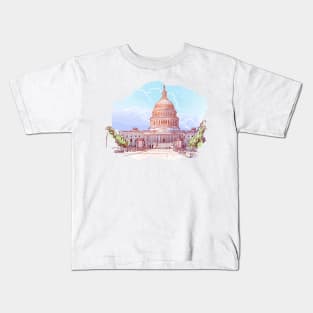 Panorama of the US Capitol. Painted Sketch isolated on white background. EPS10 vector illustration. Kids T-Shirt